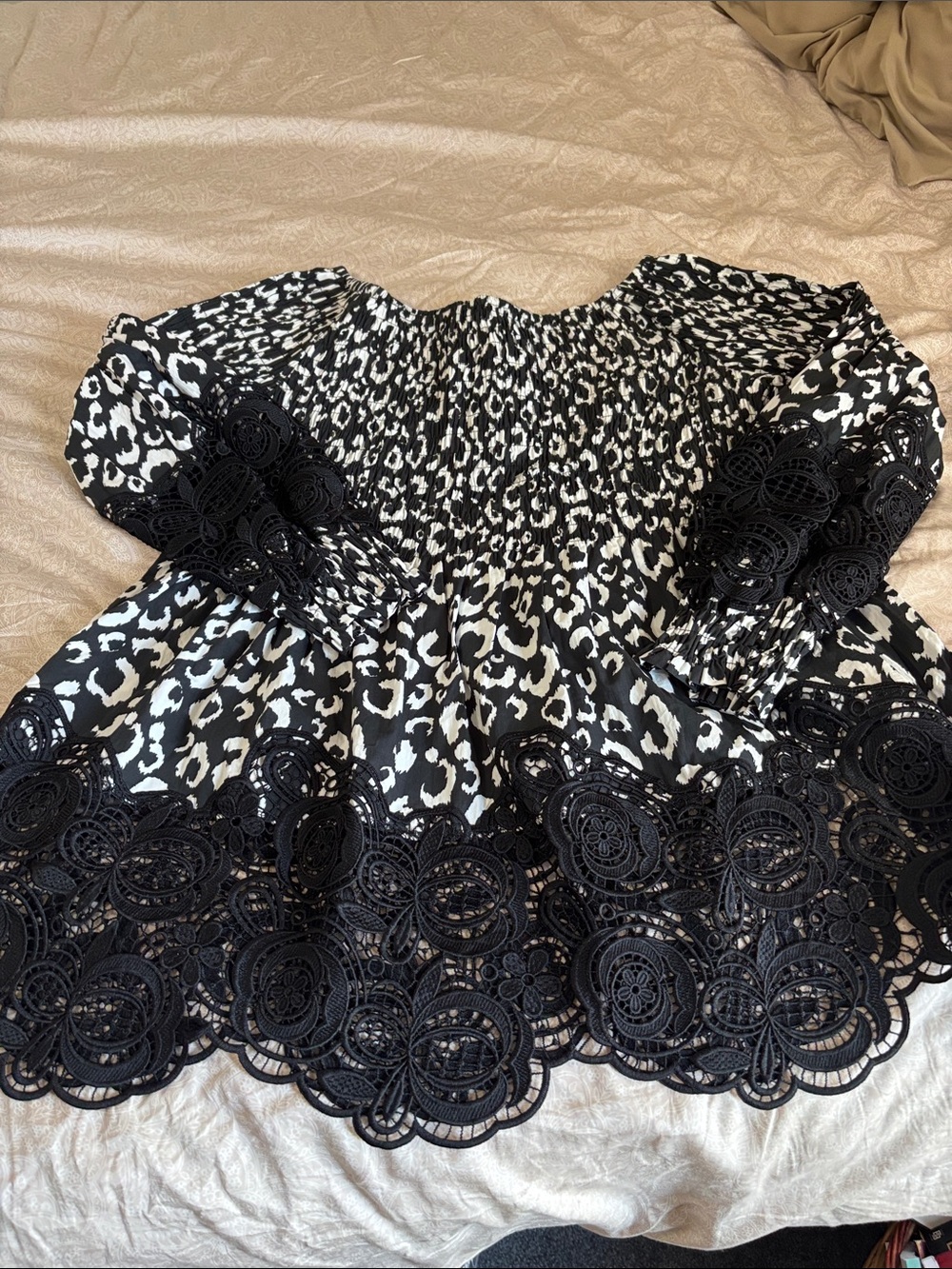 Bailey Black & White Leopard Lace Hem Top